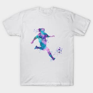 Girl Soccer Player Kick Watercolor Painting T-Shirt